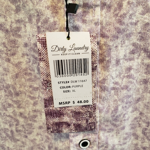 Dirty Laundry Mens Short Sleeve Button Shirt White Purple Leaf Pattern SZ XL - Picture 7 of 8